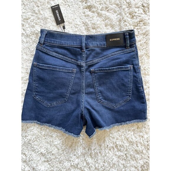 Express Mom Super High Rise Denim Cutoff Shorts Supersoft Knit NWT Size 0 - Picture 5 of 5